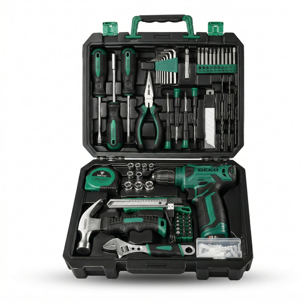 Cordless Drill and Household Tool Kit with Carry Case