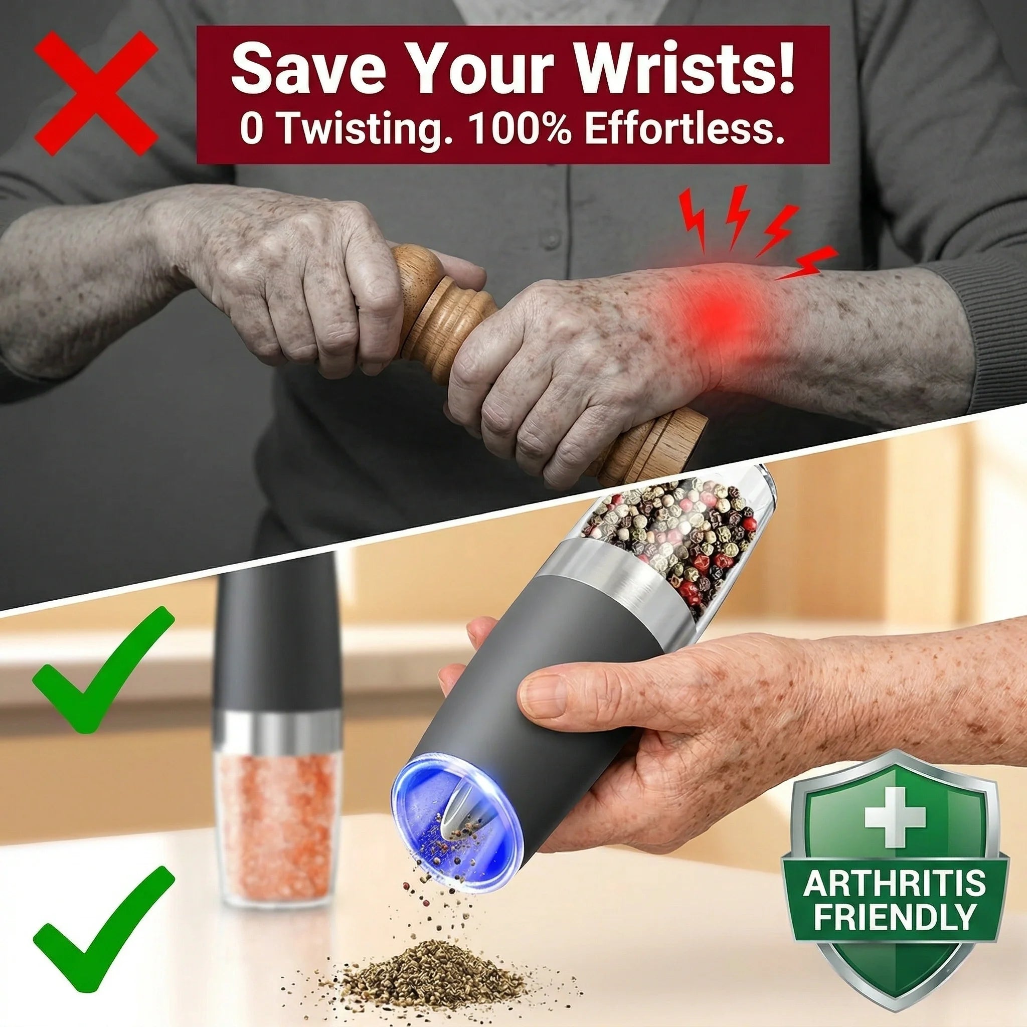 Last Day Sale!🔥 50% OFF Premium Gravity Salt & Pepper Grinder Set - Arthritis Friendly