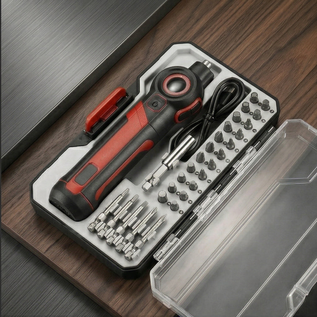 Compact Cordless Electric Screwdriver Set with Bits and Storage Case