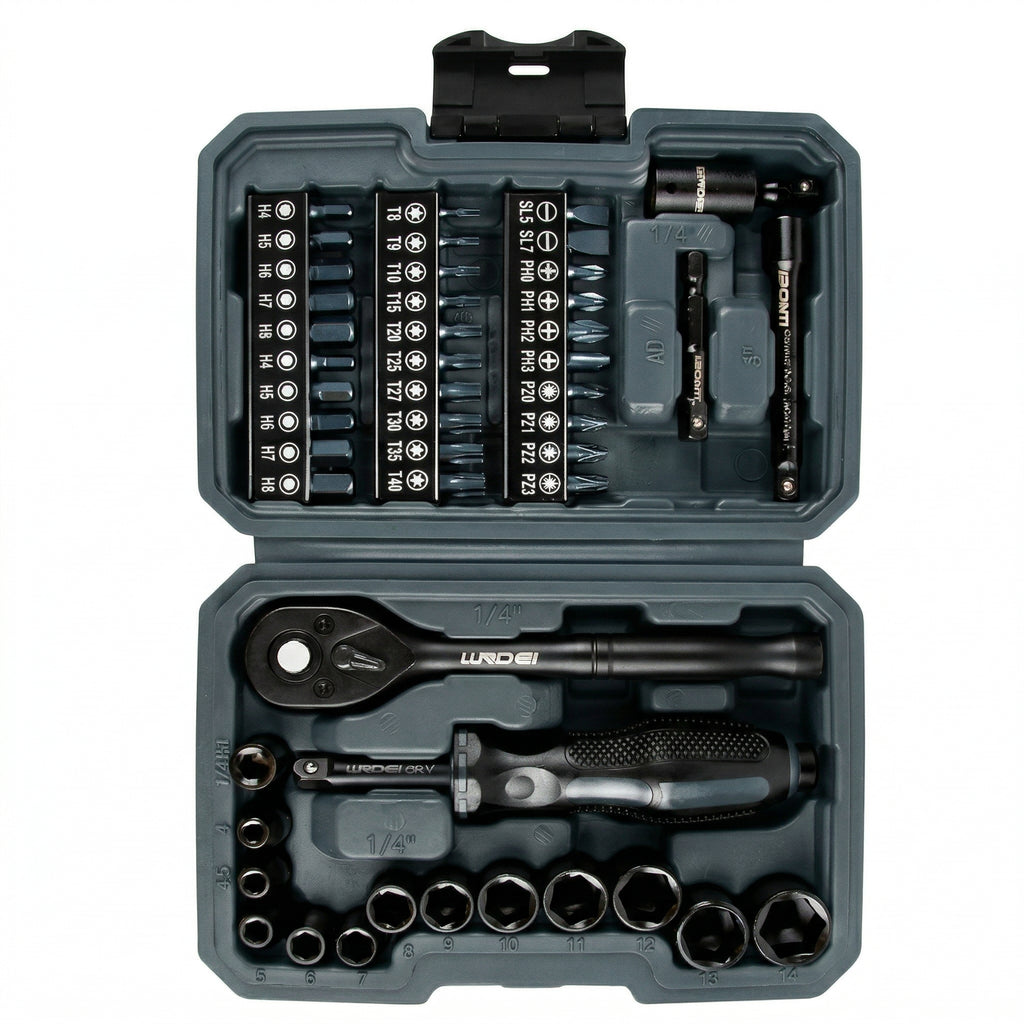 1/4-Inch Ratchet Socket and Bit Tool Set with Carry Case